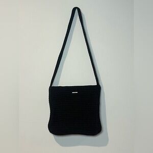 The SAK Black Crochet Knit Boho Shoulder Handbag Purse Vintage Bag Hippie Travel